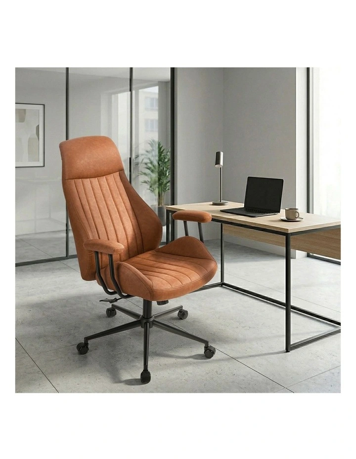 Oikiture Office Chair High Back Swivel Rolling Gaming Computer Chairs Brown image 7