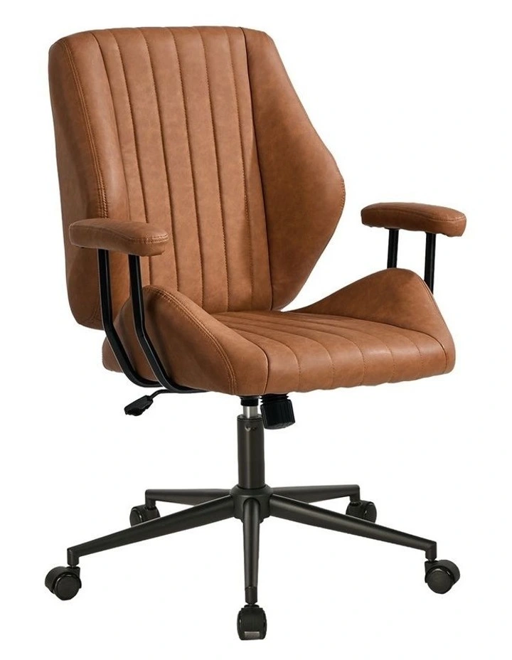 Oikiture Office Chair Mid Back Swivel Gaming Desk Chair with Padded Arms Brown image 1