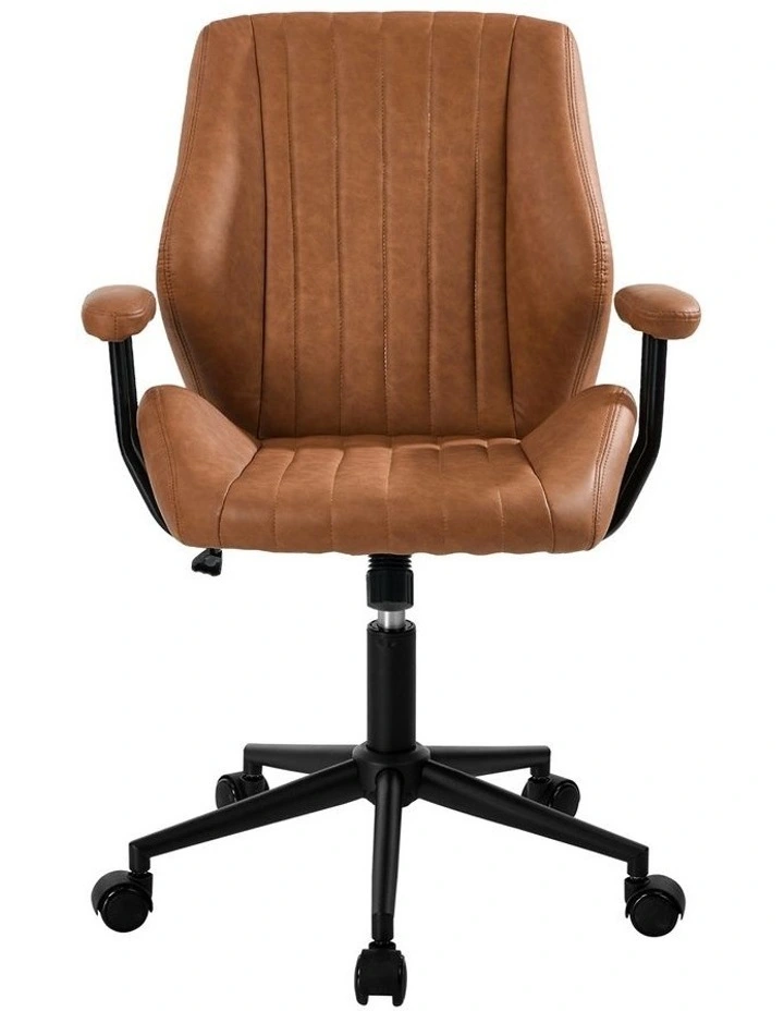 Oikiture Office Chair Mid Back Swivel Gaming Desk Chair with Padded Arms Brown image 2