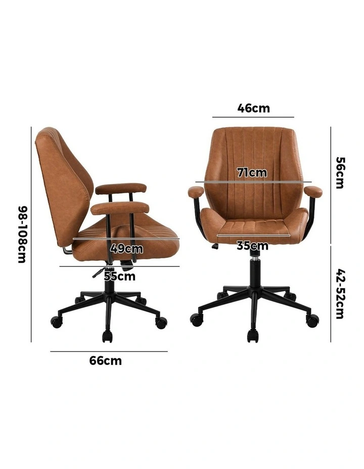 Oikiture Office Chair Mid Back Swivel Gaming Desk Chair with Padded Arms Brown image 3