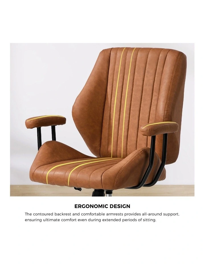 Oikiture Office Chair Mid Back Swivel Gaming Desk Chair with Padded Arms Brown image 6