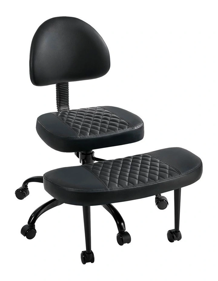 Oikiture Cross Legged Office Chair with Wheels Swivel Adjustable Height Black image 1
