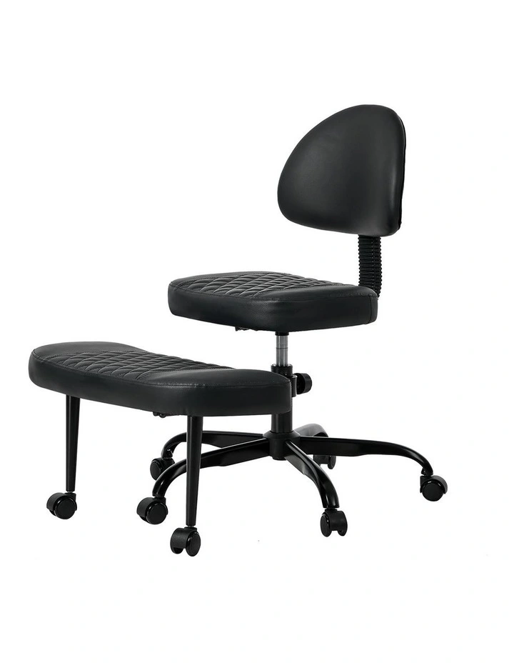 Oikiture Cross Legged Office Chair with Wheels Swivel Adjustable Height Black image 2