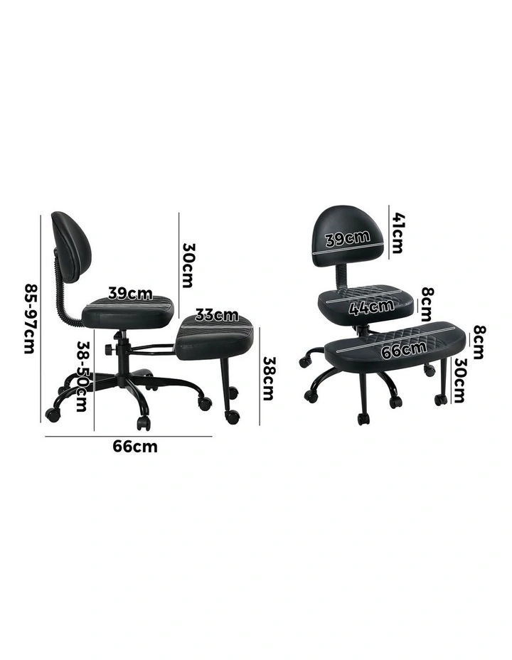 Oikiture Cross Legged Office Chair with Wheels Swivel Adjustable Height Black image 3