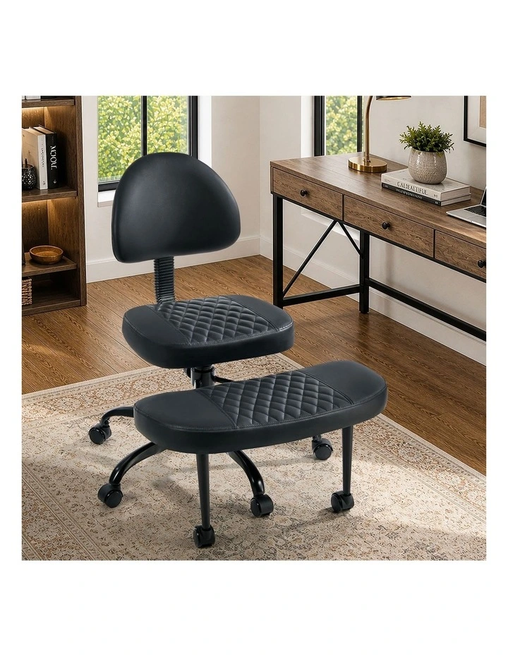 Oikiture Cross Legged Office Chair with Wheels Swivel Adjustable Height Black image 4