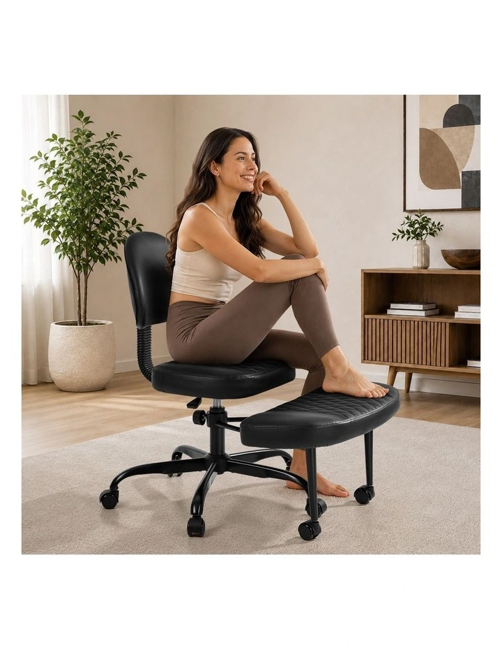 Oikiture Cross Legged Office Chair with Wheels Swivel Adjustable Height Black image 5