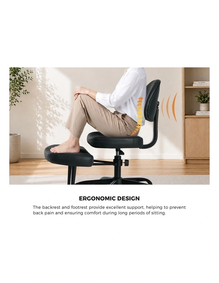 Oikiture Cross Legged Office Chair with Wheels Swivel Adjustable Height Black image 6