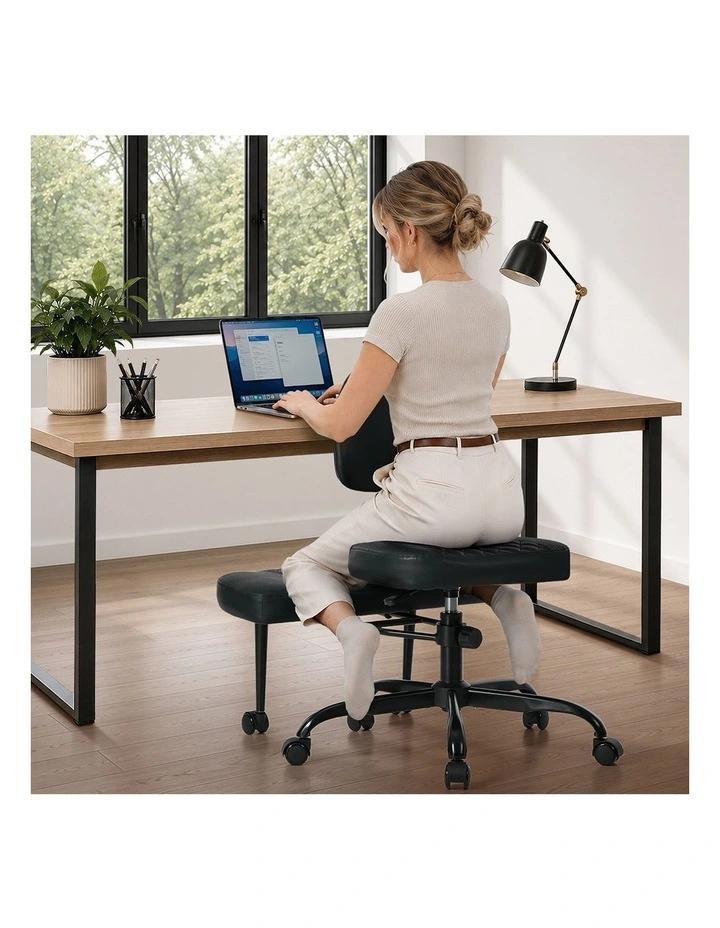 Oikiture Cross Legged Office Chair with Wheels Swivel Adjustable Height Black image 7