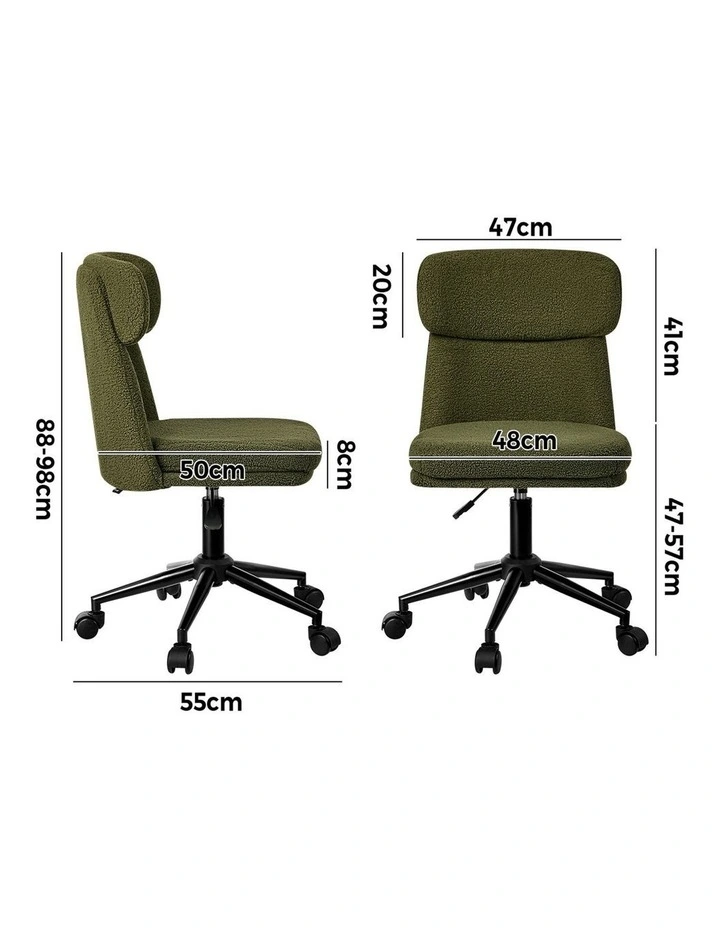 Oikiture Armless Office Chair Mid Back Computer Desk Chair Wheels Fabric Green image 3