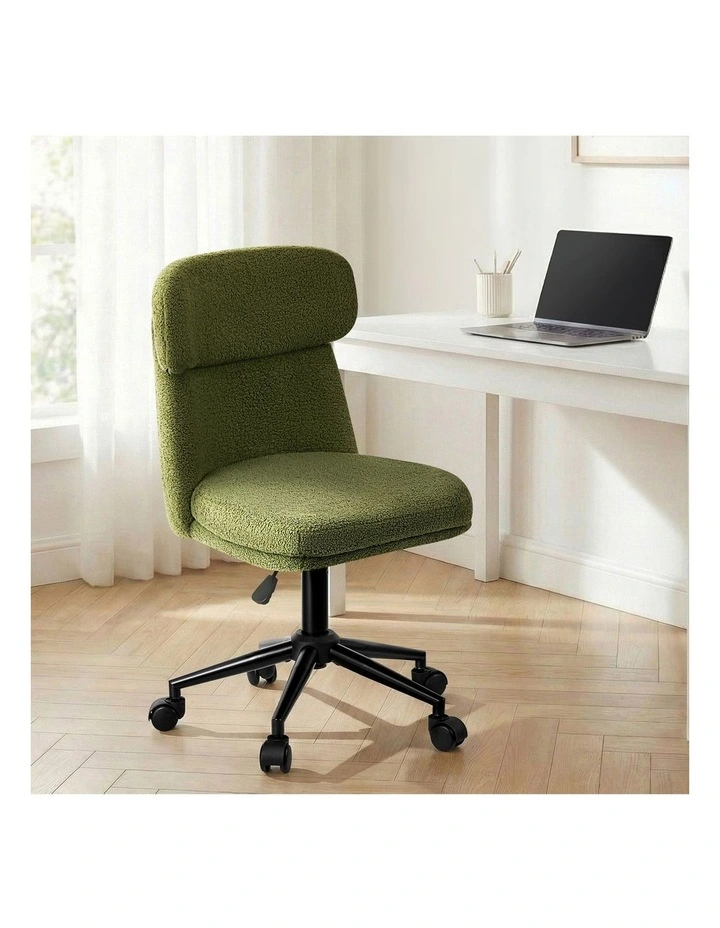 Oikiture Armless Office Chair Mid Back Computer Desk Chair Wheels Fabric Green image 4