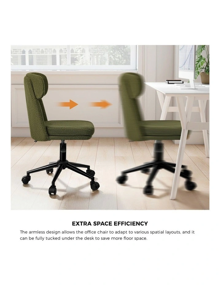Oikiture Armless Office Chair Mid Back Computer Desk Chair Wheels Fabric Green image 6