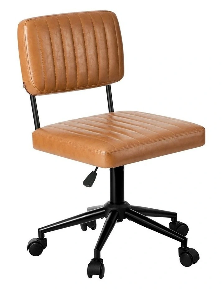 Oikiture Mid Back Armless Office Chair Swivel Computer Gaming Seat Leather Brown image 1