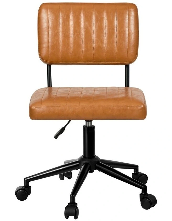Oikiture Mid Back Armless Office Chair Swivel Computer Gaming Seat Leather Brown image 2