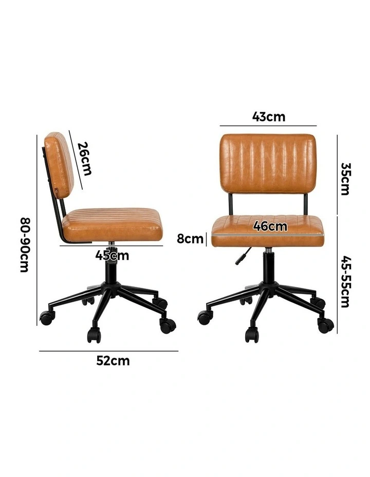Oikiture Mid Back Armless Office Chair Swivel Computer Gaming Seat Leather Brown image 3