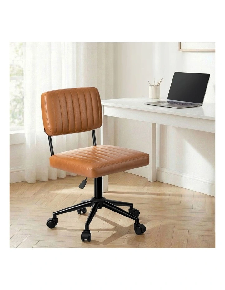 Oikiture Mid Back Armless Office Chair Swivel Computer Gaming Seat Leather Brown image 4