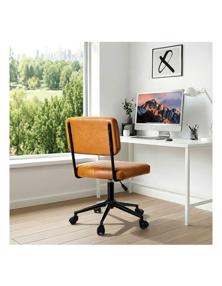 Oikiture Mid Back Armless Office Chair Swivel Computer Gaming Seat Leather Brown image 7