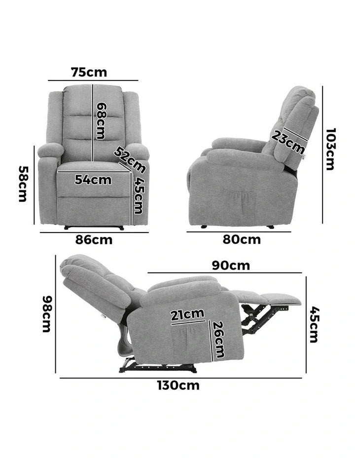 Oikiture Recliner Chair ArmChair Padded Lounge With Side Pocket Polyester Grey image 3