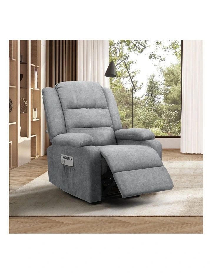 Oikiture Recliner Chair ArmChair Padded Lounge With Side Pocket Polyester Grey image 4