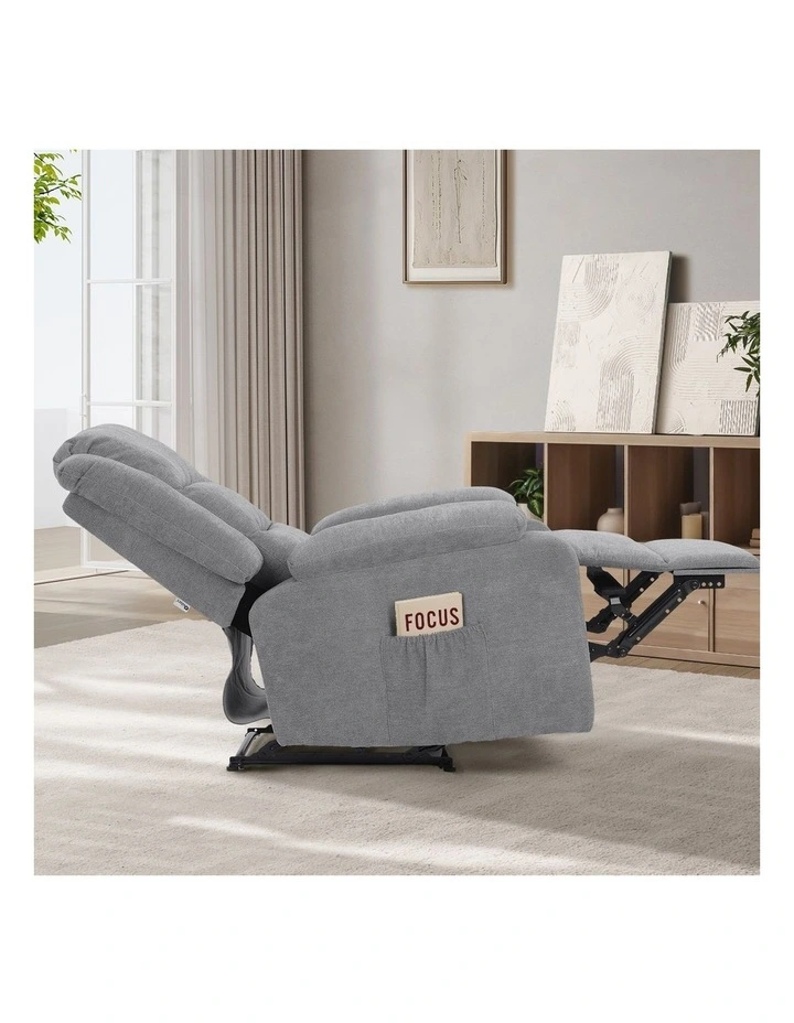 Oikiture Recliner Chair ArmChair Padded Lounge With Side Pocket Polyester Grey image 5