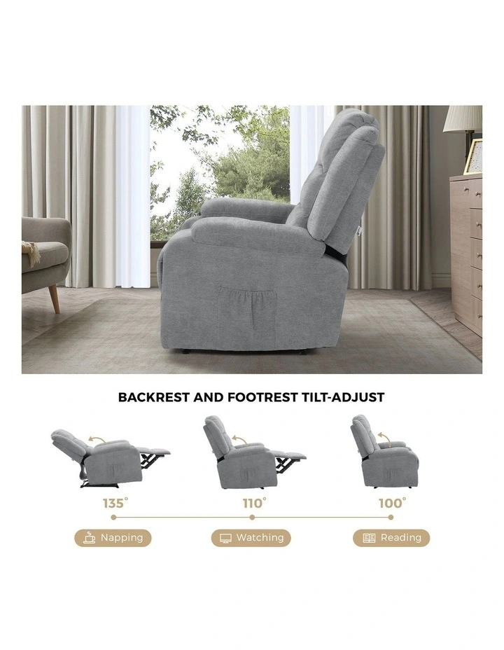 Oikiture Recliner Chair ArmChair Padded Lounge With Side Pocket Polyester Grey image 6
