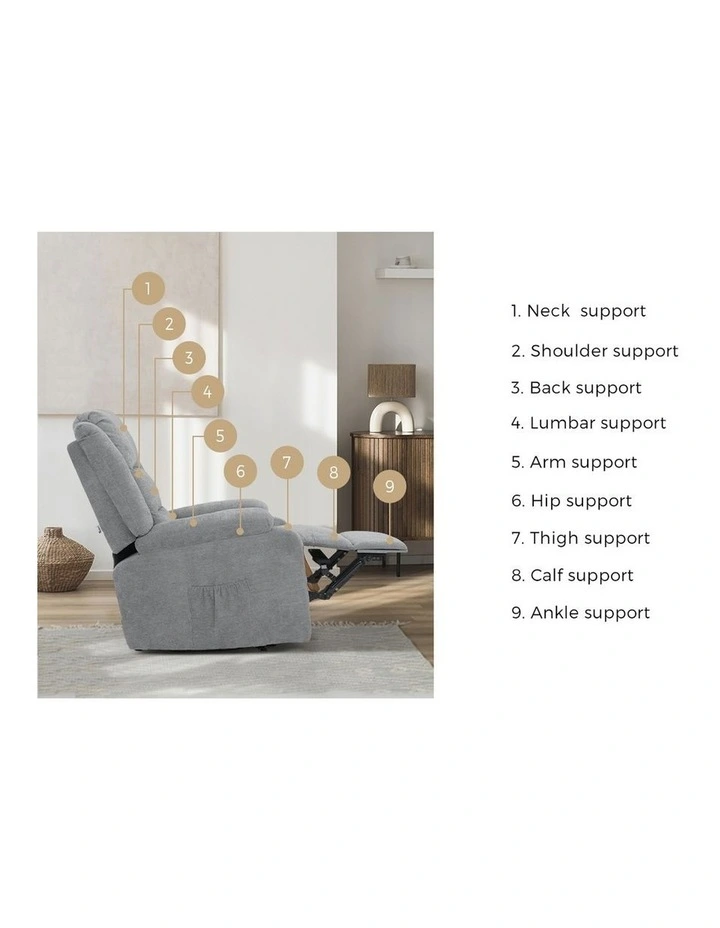 Oikiture Recliner Chair ArmChair Padded Lounge With Side Pocket Polyester Grey image 7