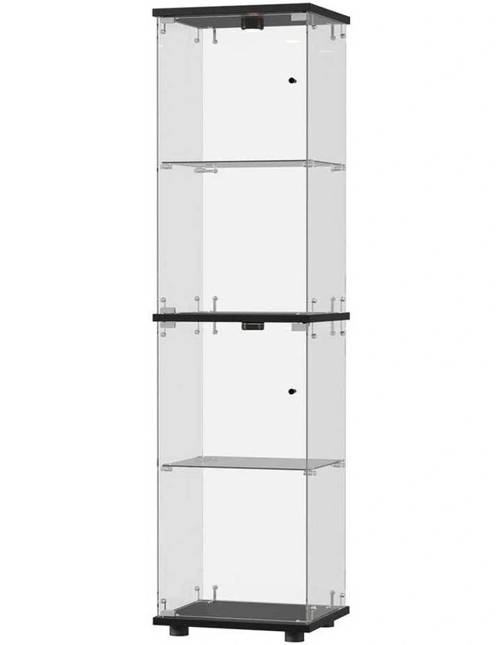 Oikiture Glass Display Cabinet 4-Tier LED Light Bookcase Clear Showcase Black image 1