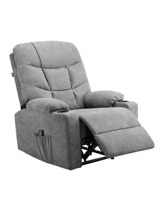 Oikiture Recliner Chair Electric Massage Chair Sofa Lounge Heated Polyester Grey