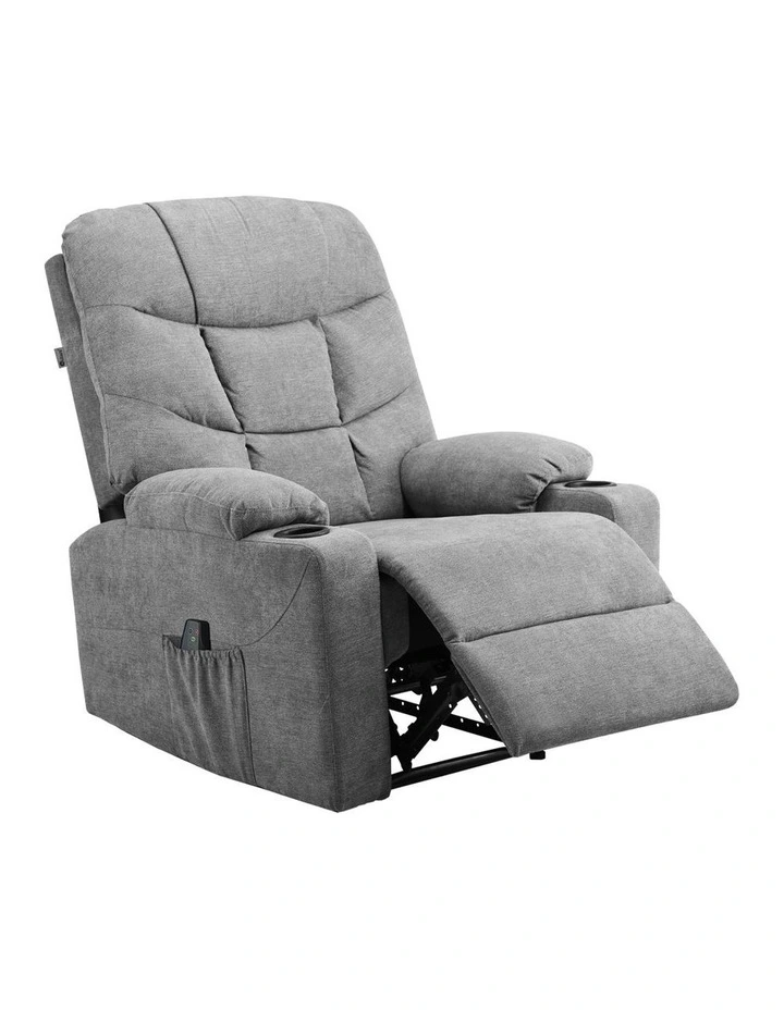 Oikiture Recliner Chair Electric Massage Chair Sofa Lounge Heated Polyester Grey image 1