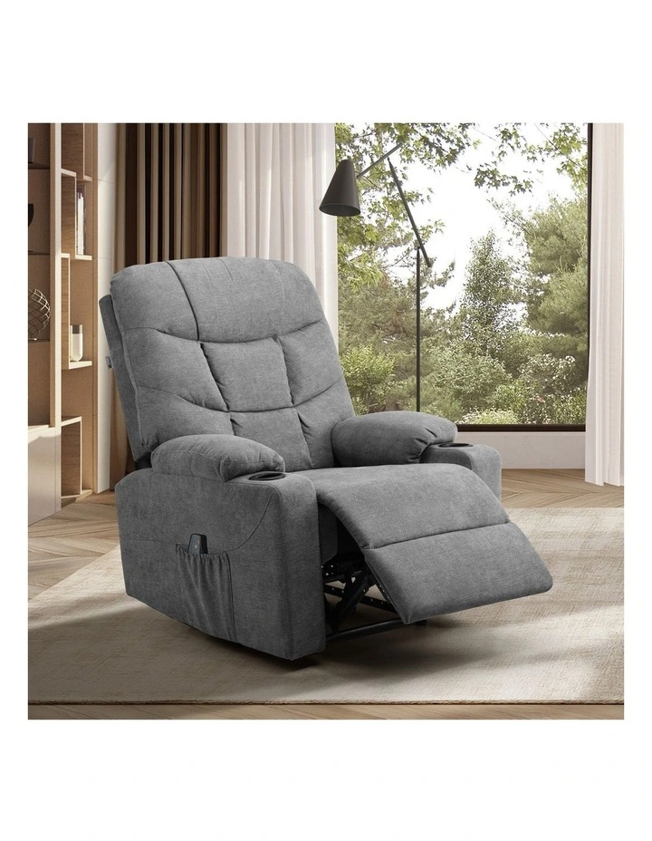 Oikiture Recliner Chair Electric Massage Chair Sofa Lounge Heated Polyester Grey image 4
