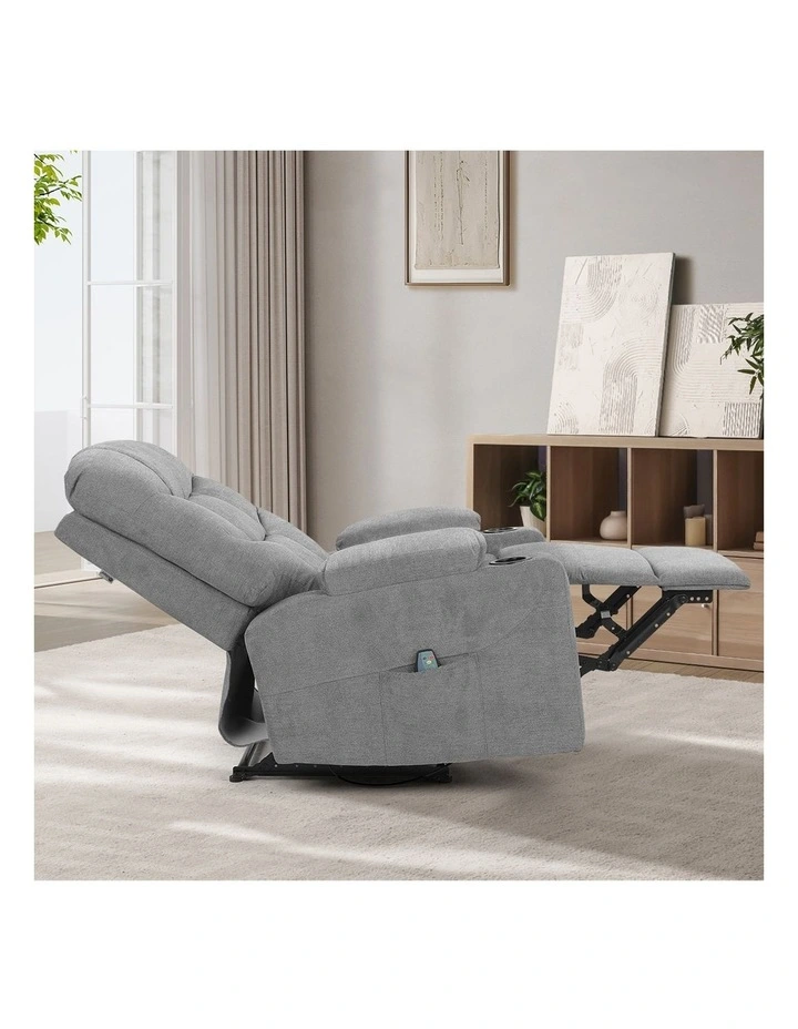Oikiture Recliner Chair Electric Massage Chair Sofa Lounge Heated Polyester Grey image 5