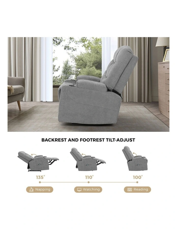 Oikiture Recliner Chair Electric Massage Chair Sofa Lounge Heated Polyester Grey image 6