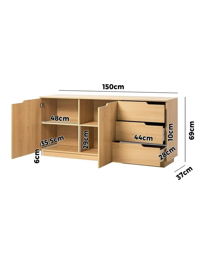Oikiture Buffet Sideboard Storage Cabinet 3 Drawers image 3