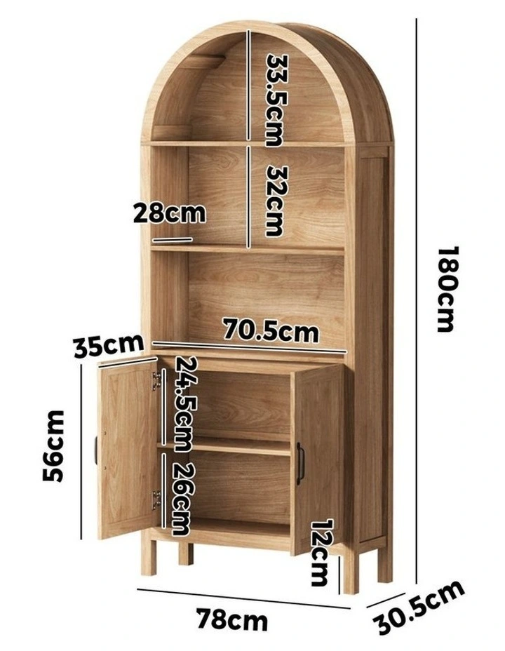 Oikiture Arched Bookshelf Display Shelf Bookcase Bookshelves Storage Cabinet image 3