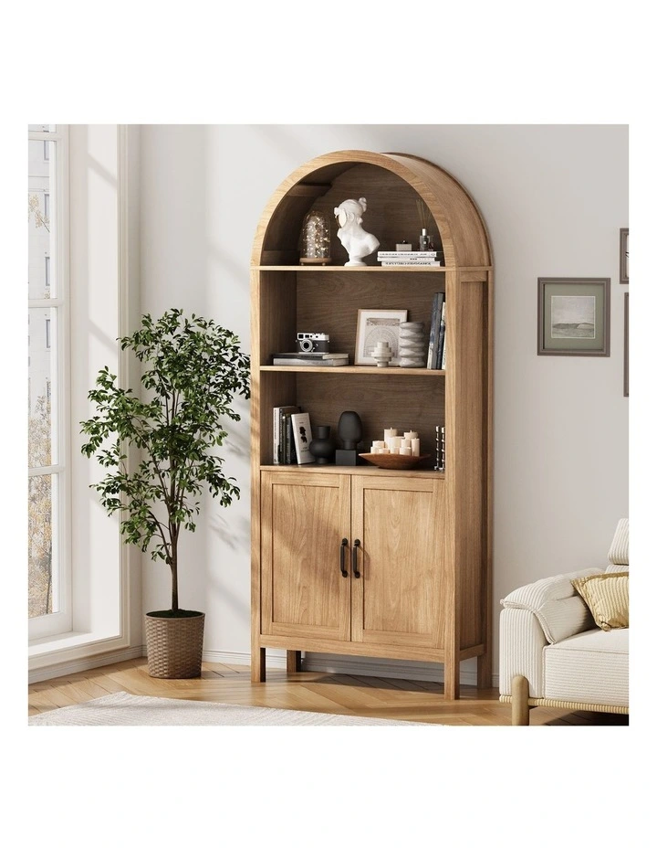 Oikiture Arched Bookshelf Display Shelf Bookcase Bookshelves Storage Cabinet image 4