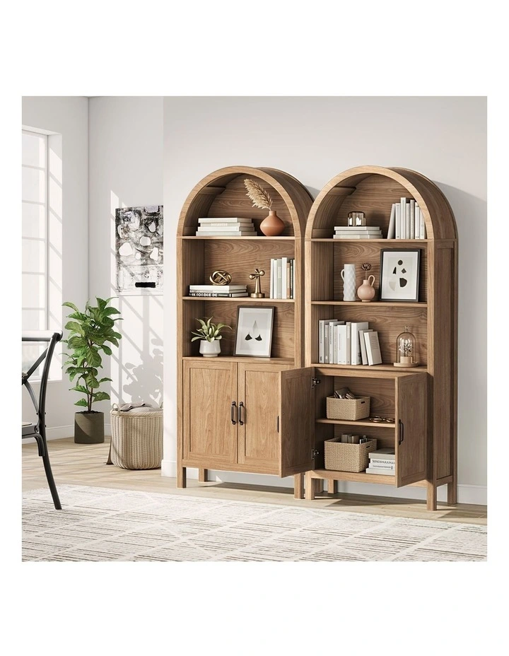 Oikiture Arched Bookshelf Display Shelf Bookcase Bookshelves Storage Cabinet image 5