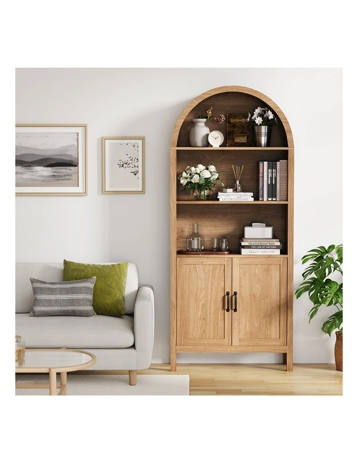Oikiture Arched Bookshelf Display Shelf Bookcase Bookshelves Storage Cabinet image 7