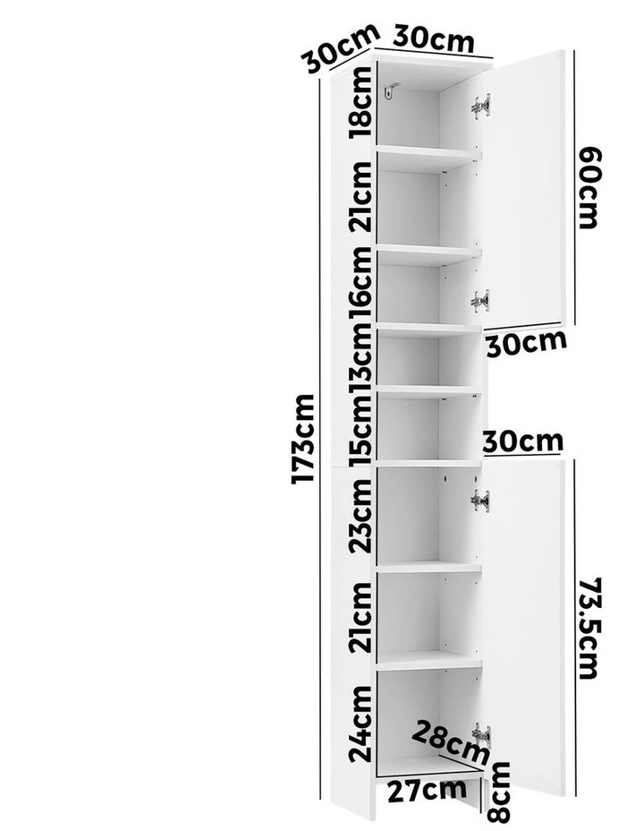 Oikiture Bathroom Cabinet Storage Laundry Tall Slim Toilet Floor Cupboard White image 3