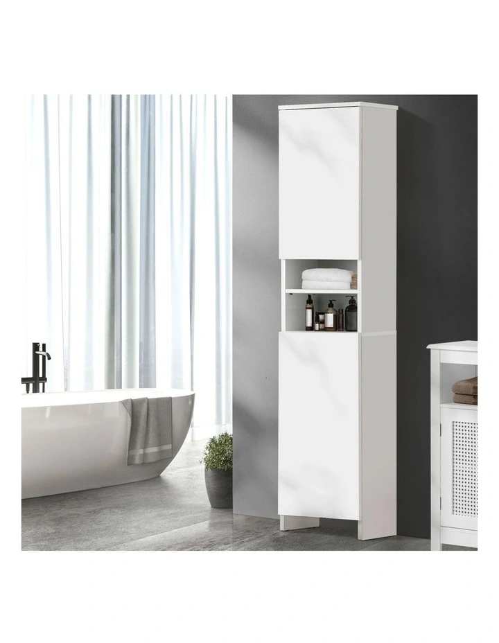 Oikiture Bathroom Cabinet Storage Laundry Tall Slim Toilet Floor Cupboard White image 4