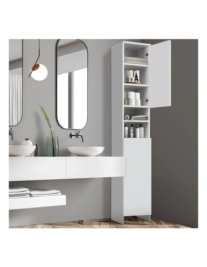 Oikiture Bathroom Cabinet Storage Laundry Tall Slim Toilet Floor Cupboard White image 5