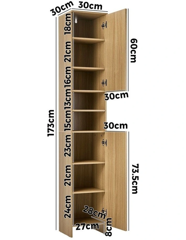 Oikiture Bathroom Cabinet Storage Laundry Tall Slim Floor Cupboard Natural image 3