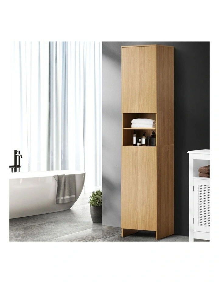 Oikiture Bathroom Cabinet Storage Laundry Tall Slim Floor Cupboard Natural image 4