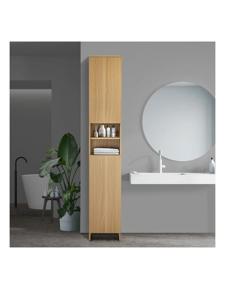 Oikiture Bathroom Cabinet Storage Laundry Tall Slim Floor Cupboard Natural image 7