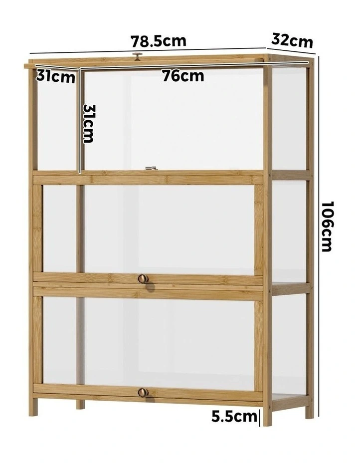 Oikiture Display Cabinet Storage 3-Tier Shelves Clear Bookcase Stand Rack Oak image 3