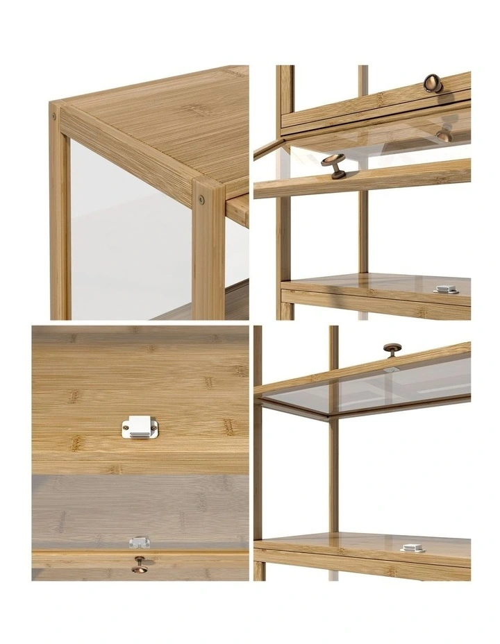 Oikiture Display Cabinet Storage 3-Tier Shelves Clear Bookcase Stand Rack Oak image 6