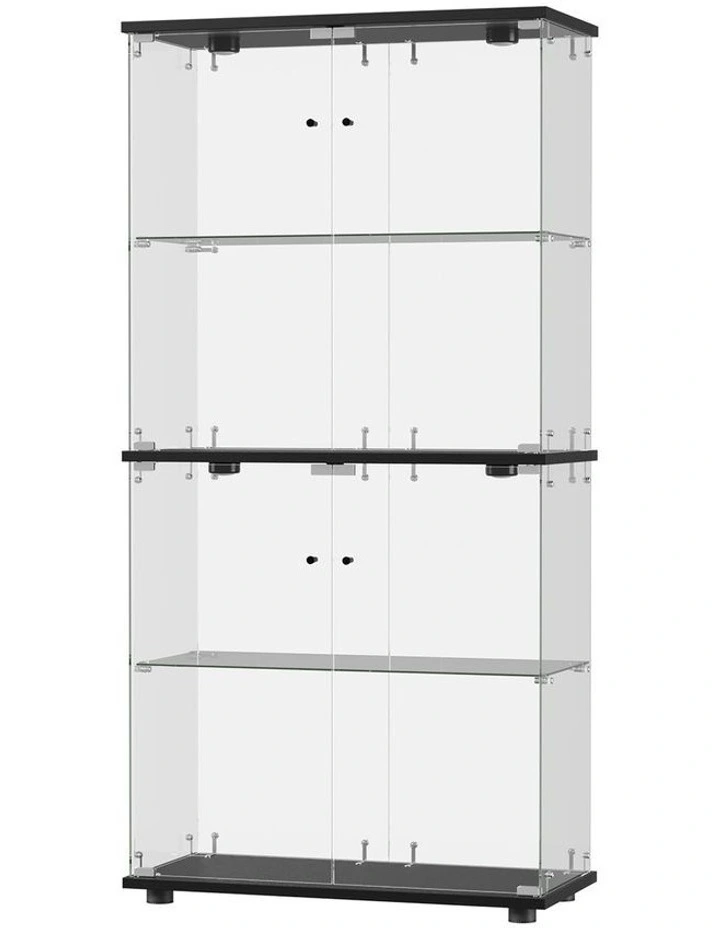 Oikiture Glass Display Cabinet 4-Tier LED Light Bookcase With 2 Doors Black image 1