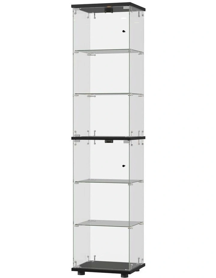 Oikiture Glass Display Cabinet 6-Tier LED Light Bookcase Clear Showcase Black image 1