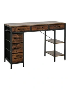 Oikiture Computer Desk with 6 Fabric Drawers Storage Shelves Gaming Table 120cm