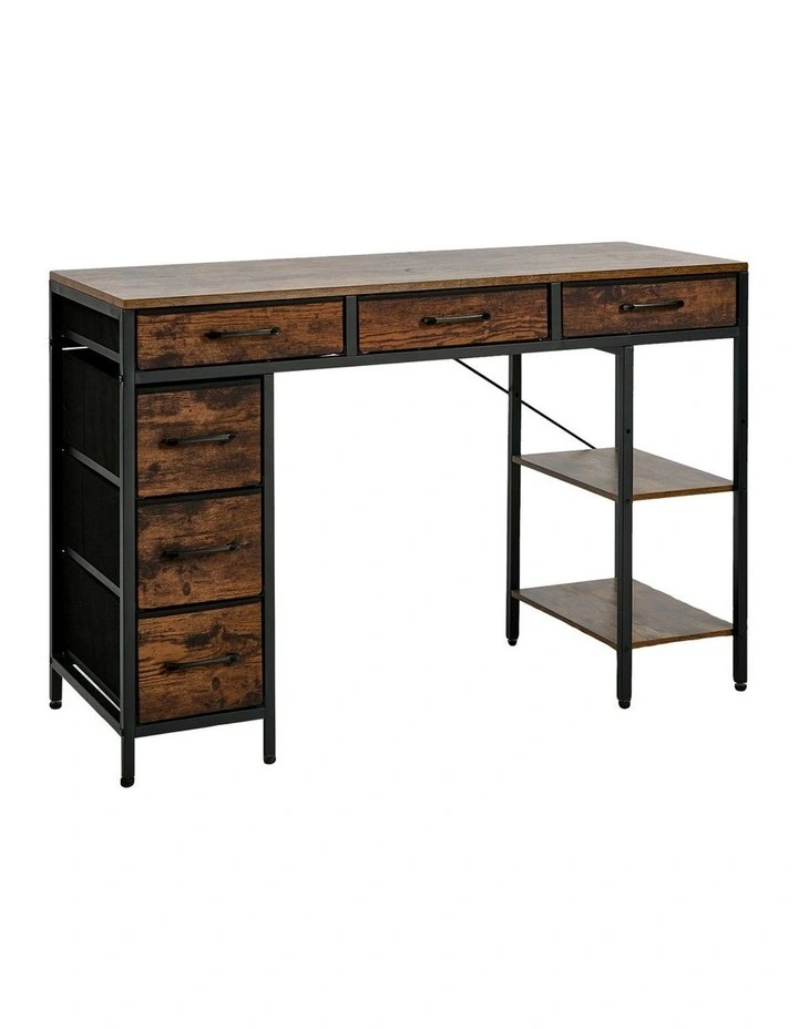 Oikiture Computer Desk with 6 Fabric Drawers Storage Shelves Gaming Table 120cm image 1