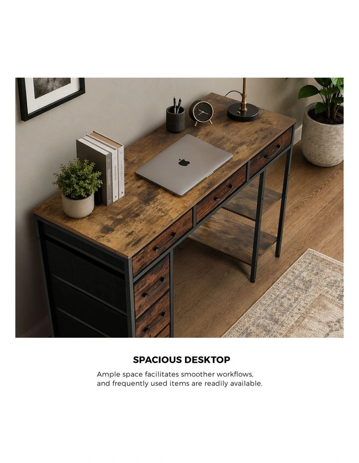 Oikiture Computer Desk with 6 Fabric Drawers Storage Shelves Gaming Table 120cm image 6