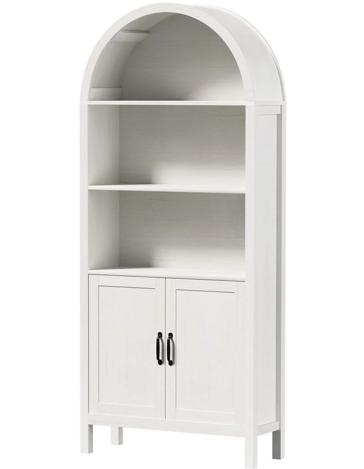 Oikiture Arched Bookshelf Display Shelf Bookcase Bookshelves Storage White image 1